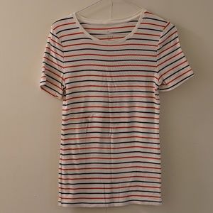 Red Blue White Stripped Cotton T Shirt